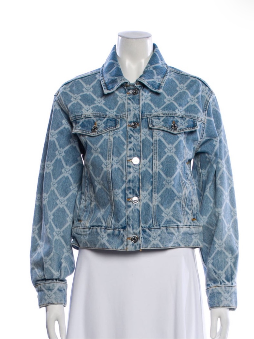 Sandro Blue Geometric-Print Denim Jacket